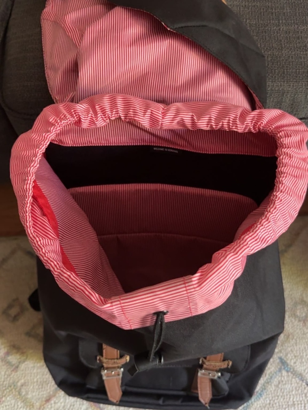 Classic Black Unisex Backpack with Pink Lining